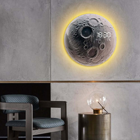 Modern MDF Round Wall Clock with LED Backlight and Meteorite Texture Main Product Image