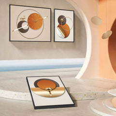 Modern MDF Wall Clock with Orange Finish and 2 Canvas Art Panels