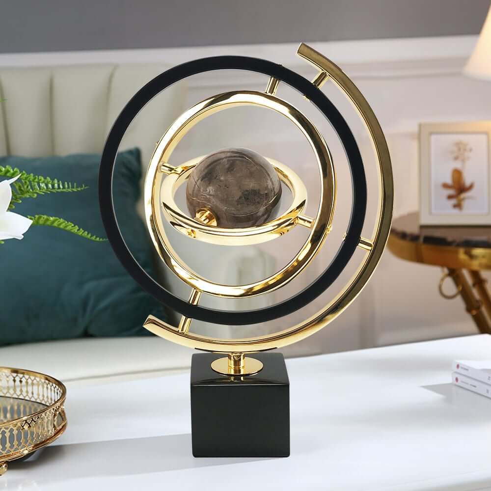 Modern Metal Abstract Sculpture with Black and Gold Finish