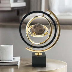 Modern Metal Abstract Sculpture with Black and Gold Finish