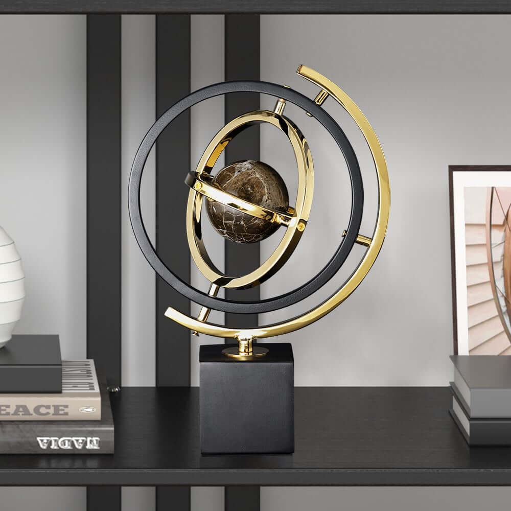 Modern Metal Abstract Sculpture with Black and Gold Finish