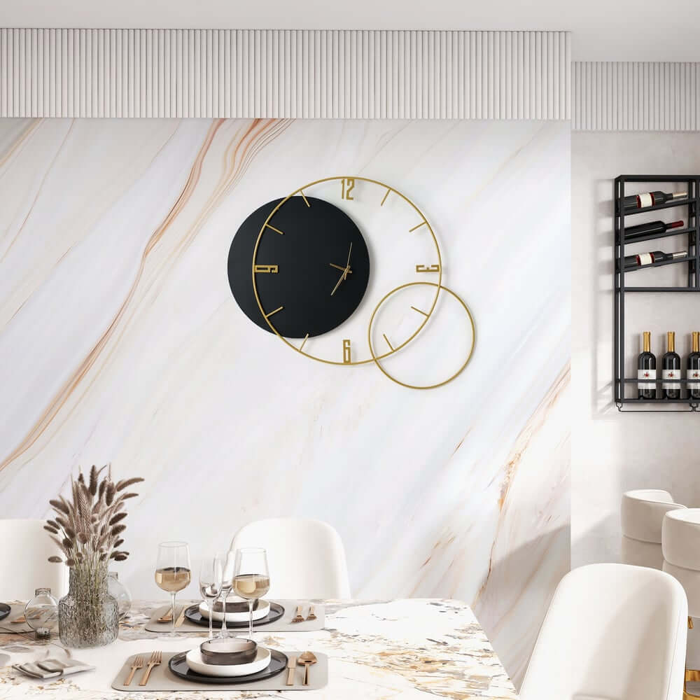 Modern Metal and Wood Wall Clock with Silent Quartz Movement