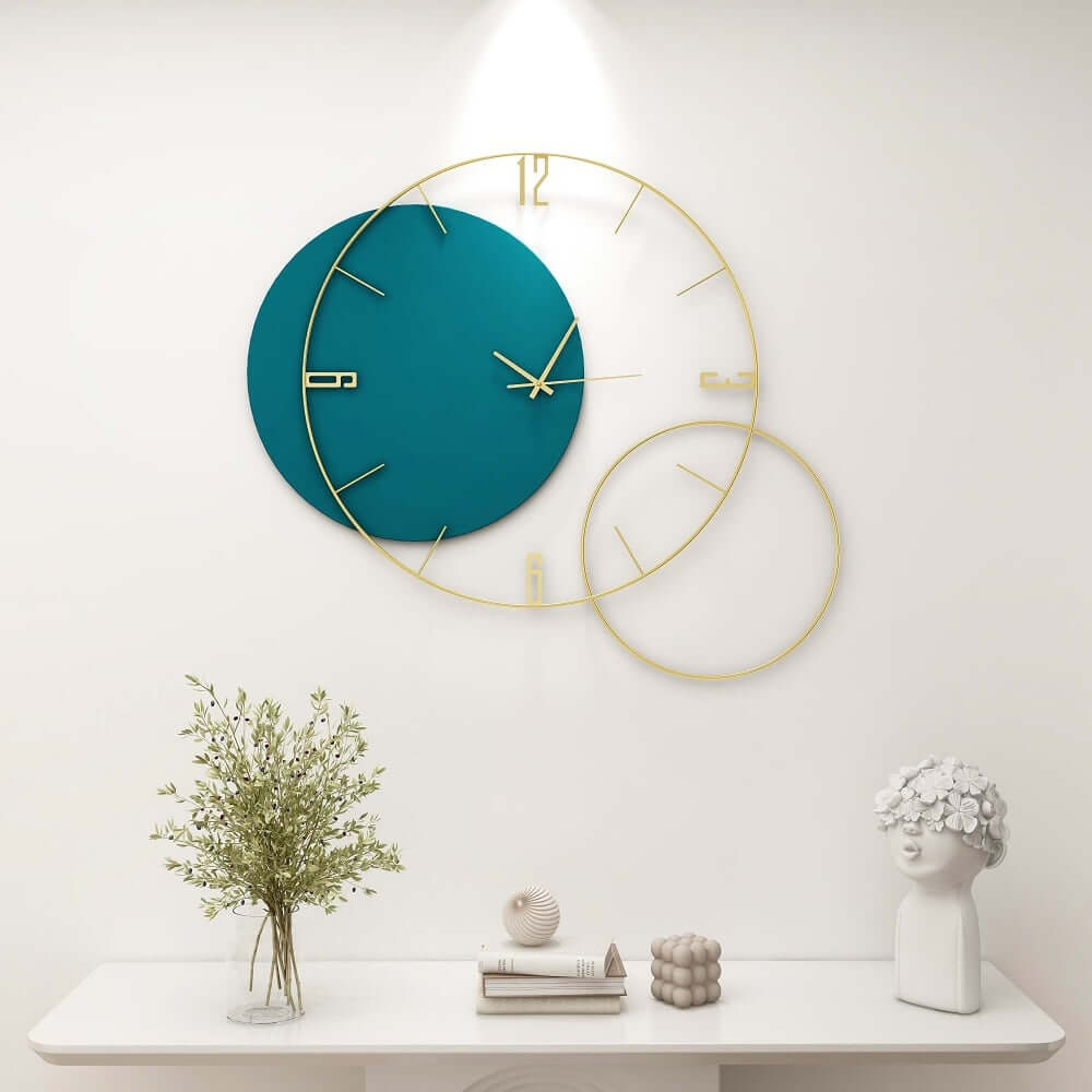 Modern Metal and Wood Wall Clock with Silent Quartz Movement
