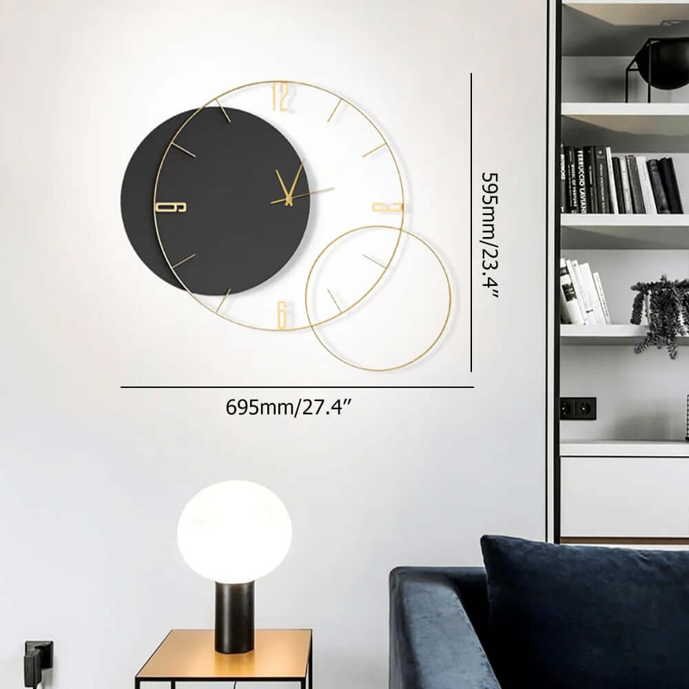 Modern Metal and Wood Wall Clock with Silent Quartz Movement Dimensions