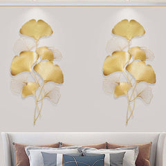 Modern Metal Ginkgo Leaf Wall Art in Gold Finish