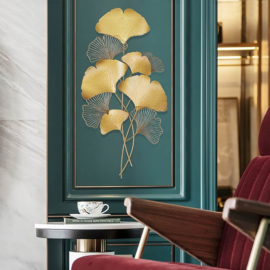 Modern Metal Ginkgo Leaf Wall Art in Gold Finish