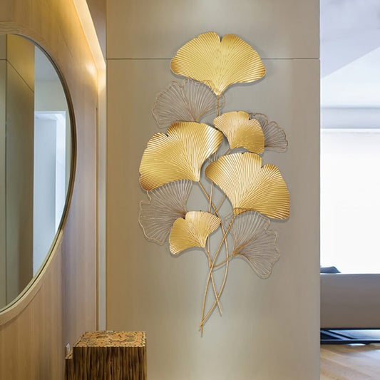 Modern Metal Ginkgo Leaf Wall Art in Gold Finish Main Product Image
