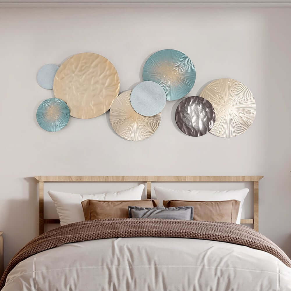 Modern Metal Wall Art – Blue and Multi-Tone Round Geometric Design