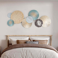 Modern Metal Wall Art – Blue and Multi-Tone Round Geometric Design