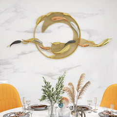 Modern Metal Wall Art Sculpture in Gold with Novelty Floral Design