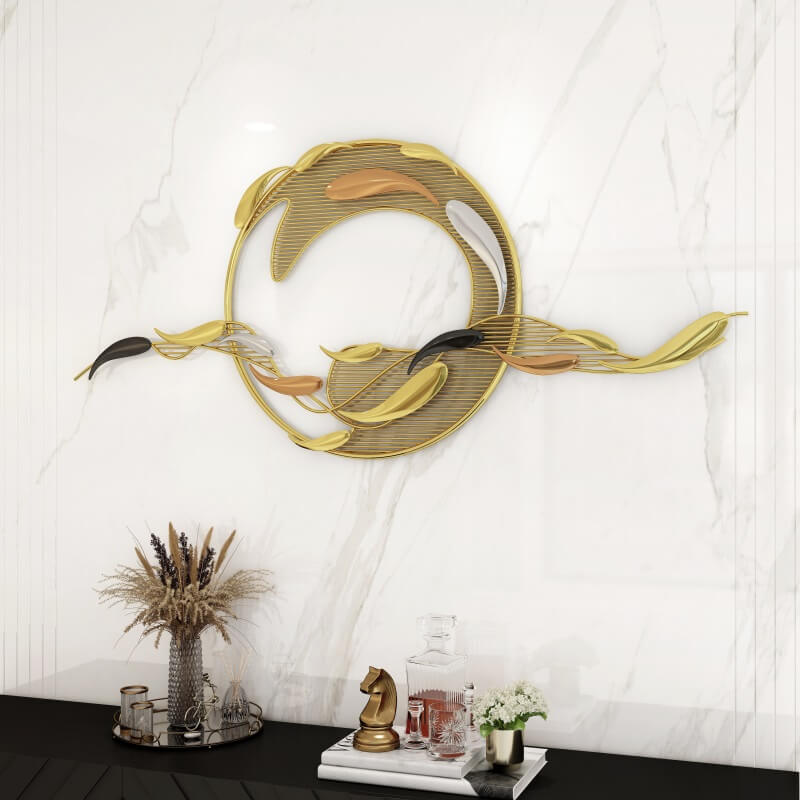 Modern Metal Wall Art Sculpture in Gold with Novelty Floral Design