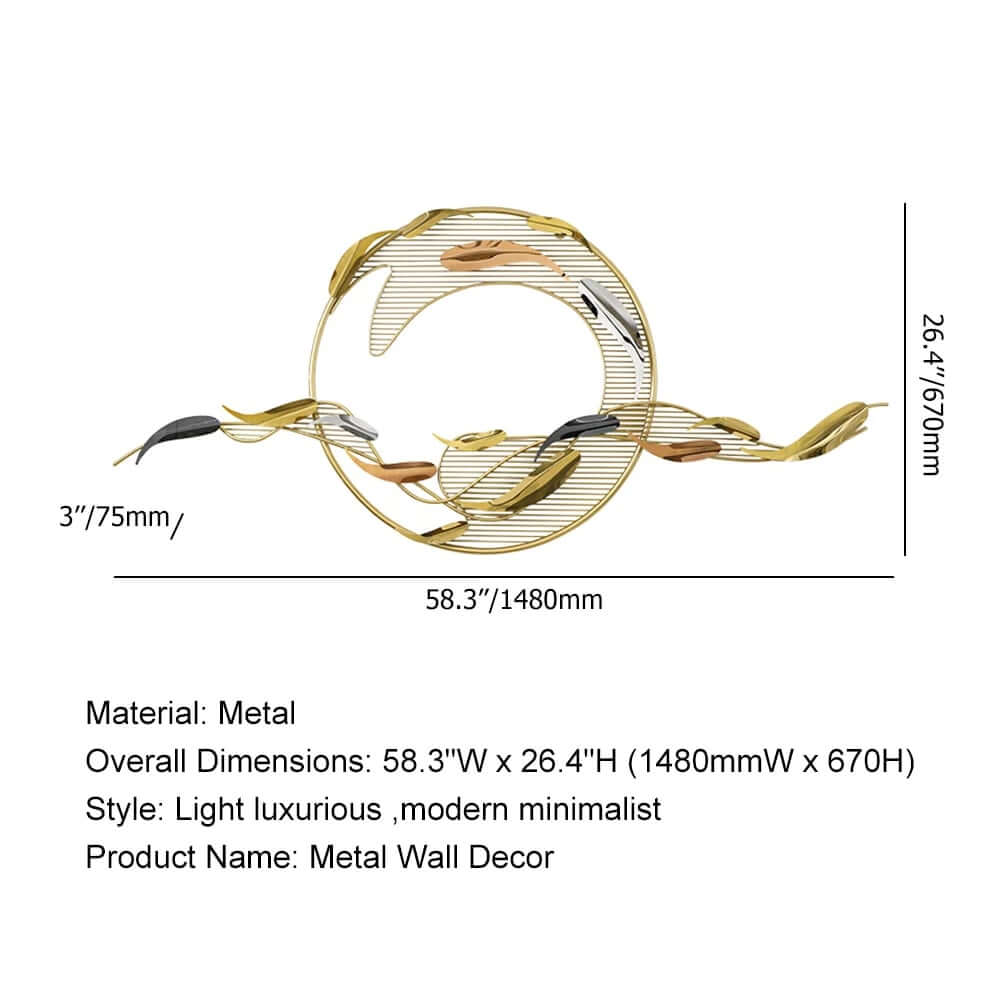 Modern Metal Wall Art Sculpture in Gold with Novelty Floral Design