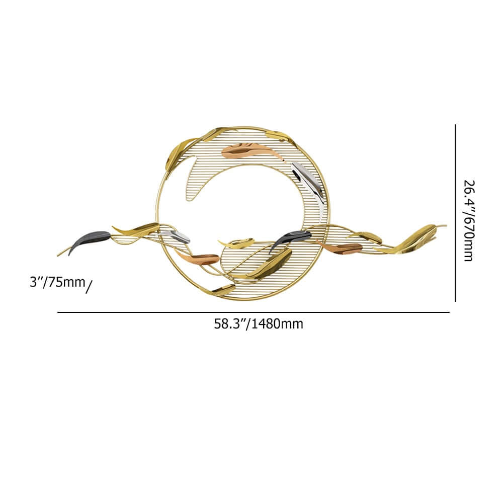 Modern Metal Wall Art Sculpture in Gold with Novelty Floral Design Dimensions