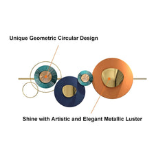 Modern Metal Wall Art with Abstract Circular Design in Orange Gold Blue