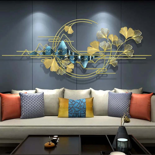 Modern Metal Wall Art with Floral and Mountain Design