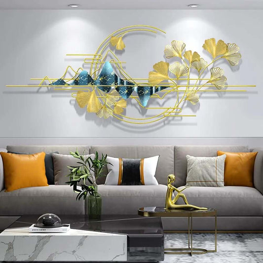 Modern Metal Wall Art with Floral and Mountain Design Main Product Image