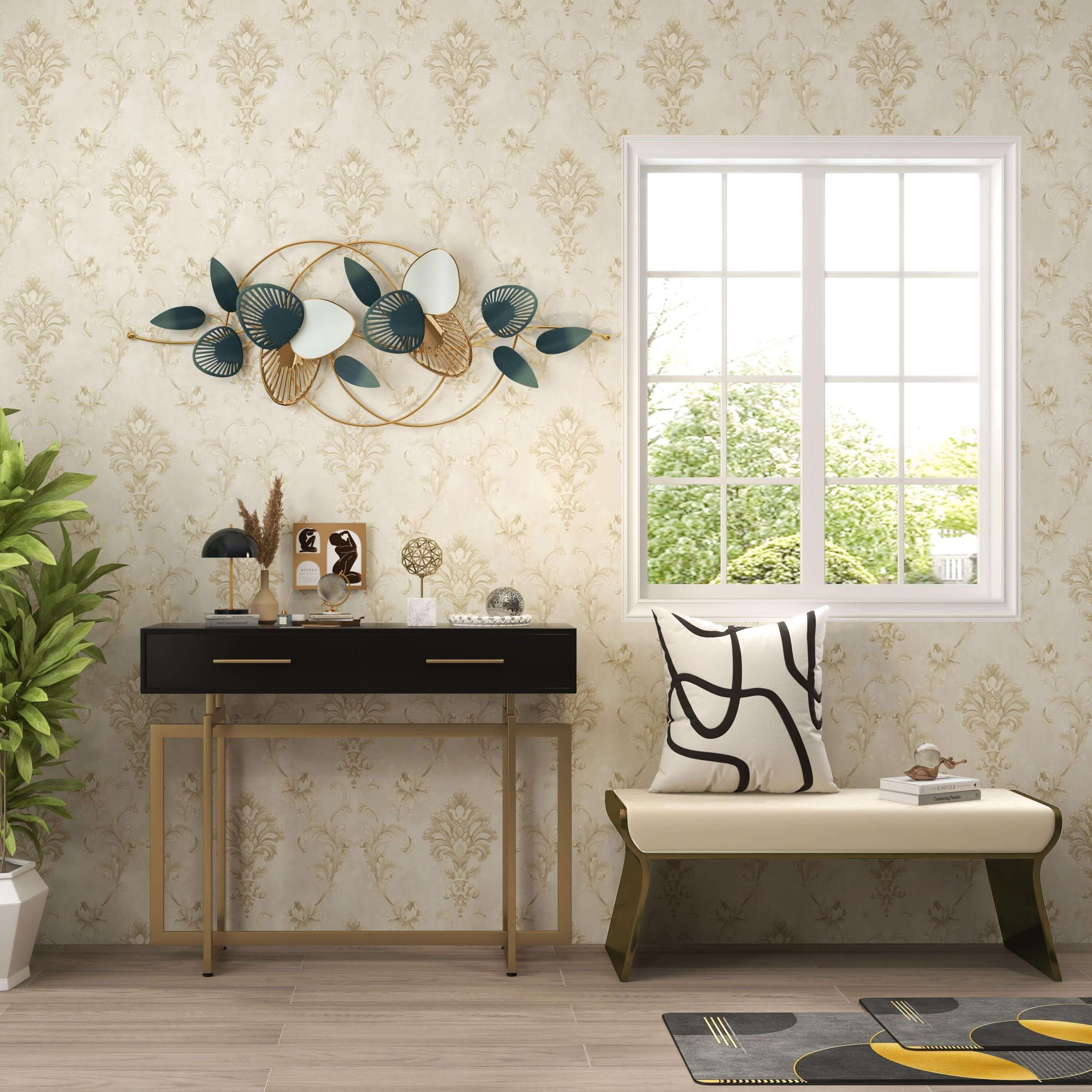 Modern Metal Wall Art with Floral Hollow-Out Design