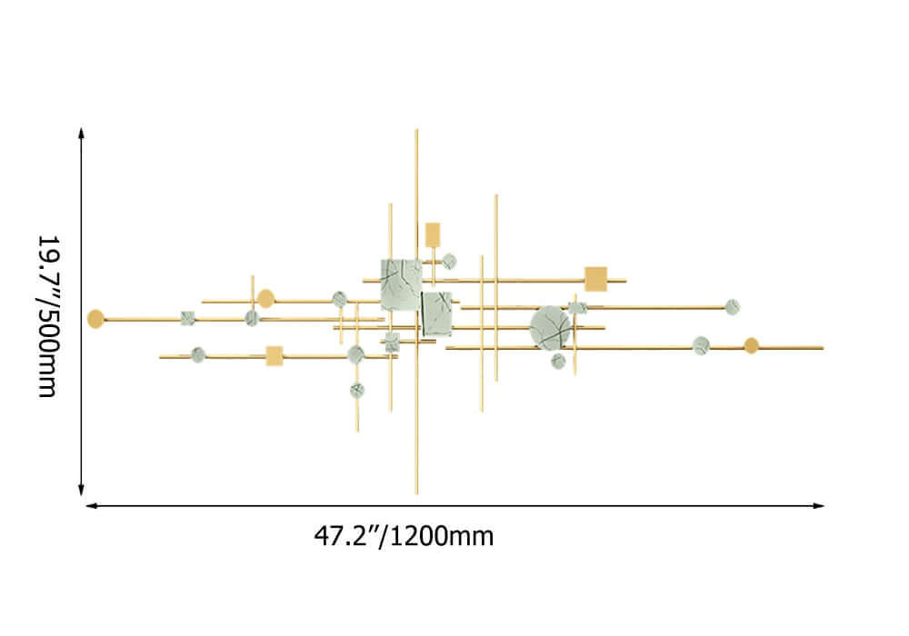 Modern Metal Wall Art with Geometric Design and Gold Finish Dimensions