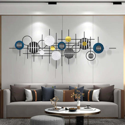 Modern Metal Wall Art with Geometric Design in Gold and Black Main Product Image
