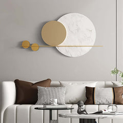 Modern Metal Wall Art with Geometric Design in White and Gold