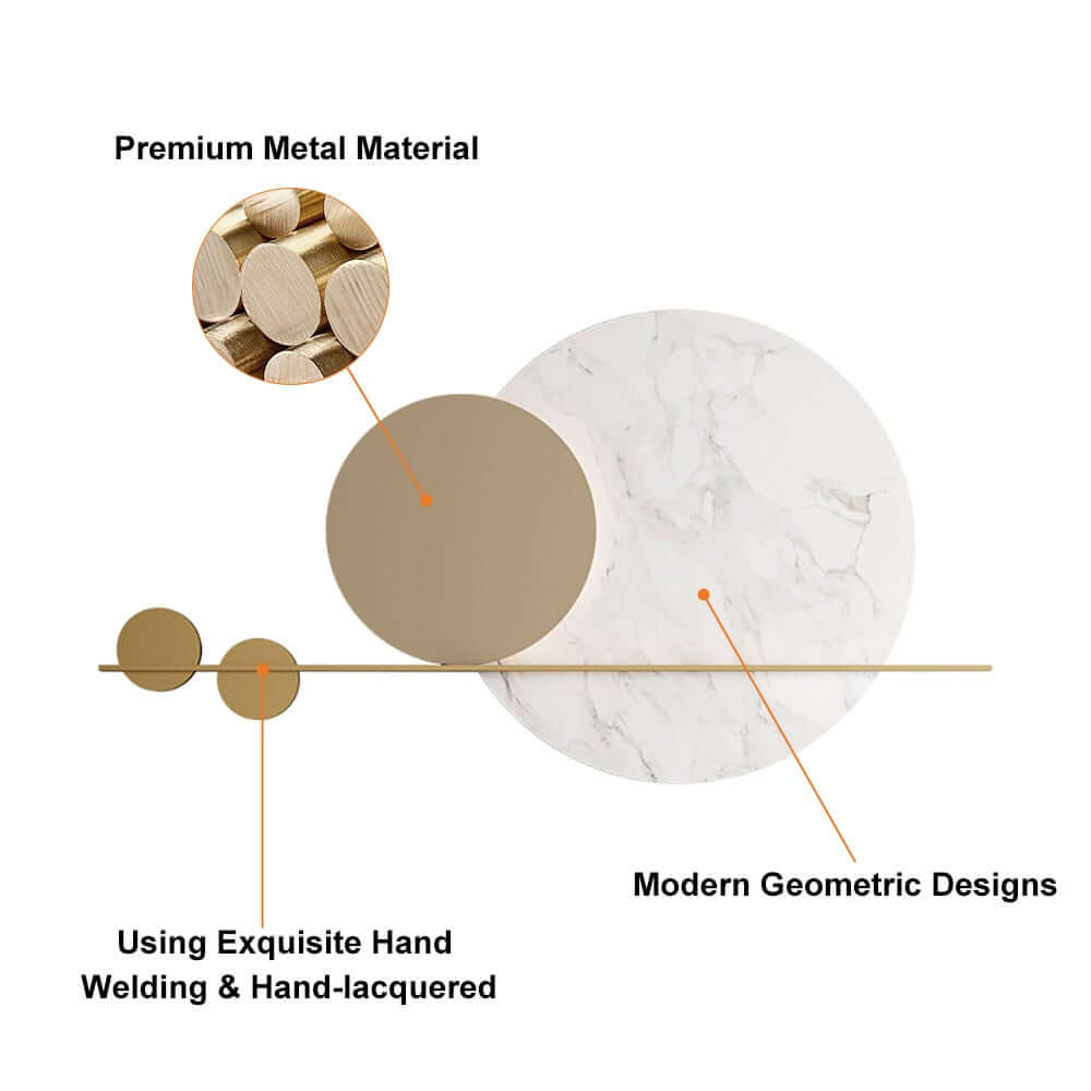Modern Metal Wall Art with Geometric Design in White and Gold