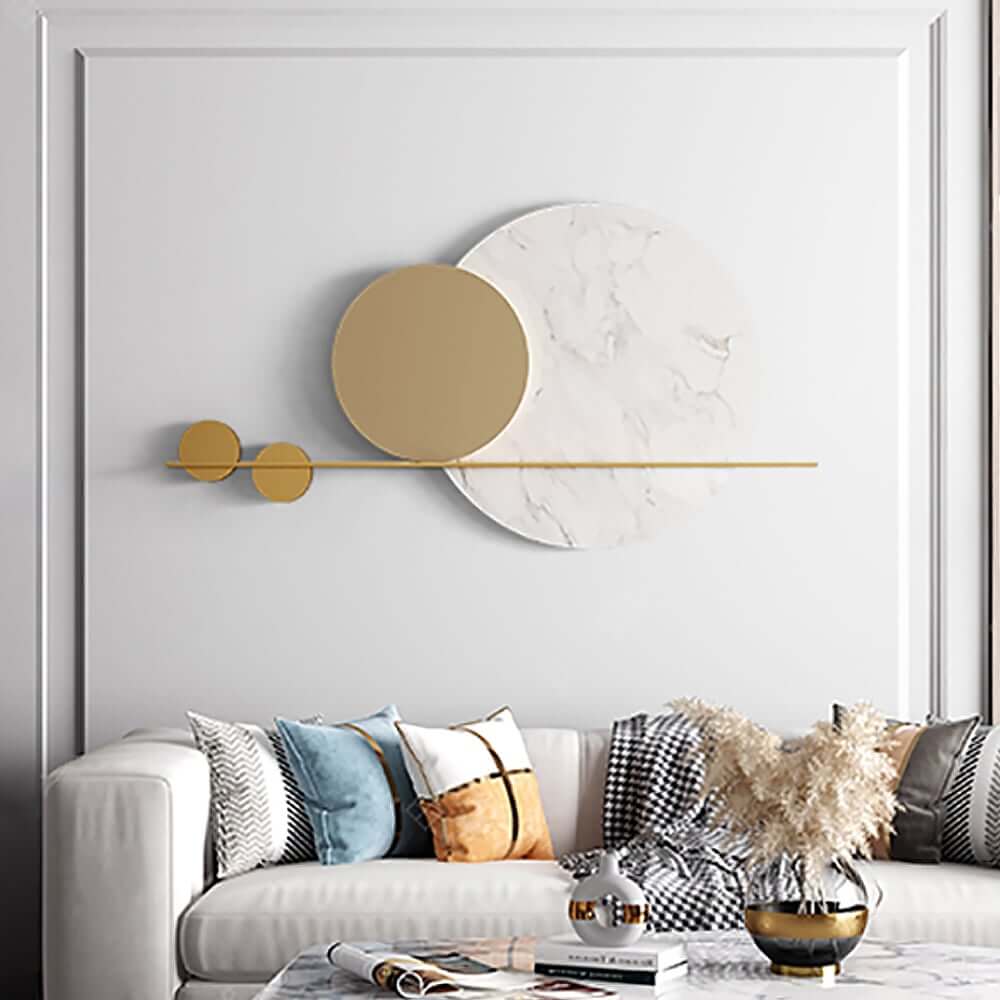 Modern Metal Wall Art with Geometric Design in White and Gold Main Product Image