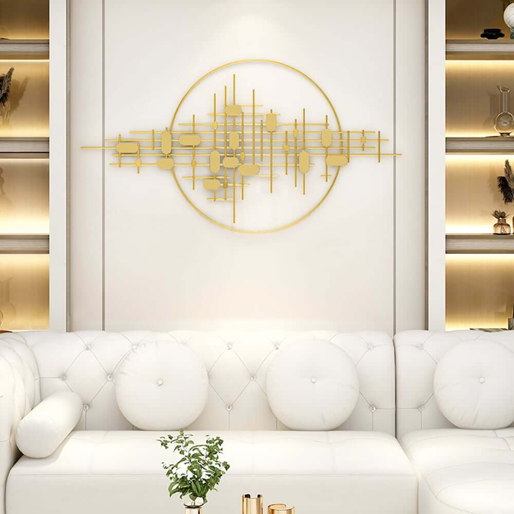 Modern Metal Wall Art with Geometric Pattern in Gold Finish