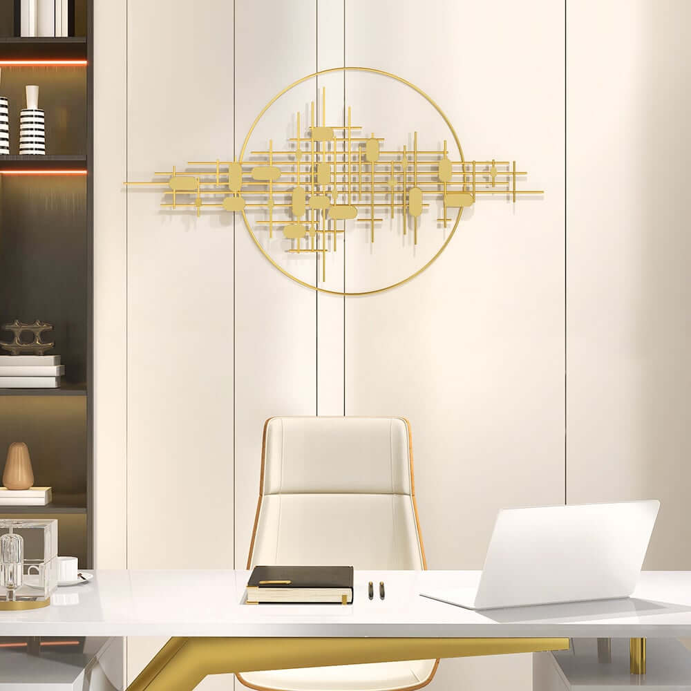 Modern Metal Wall Art with Geometric Pattern in Gold Finish