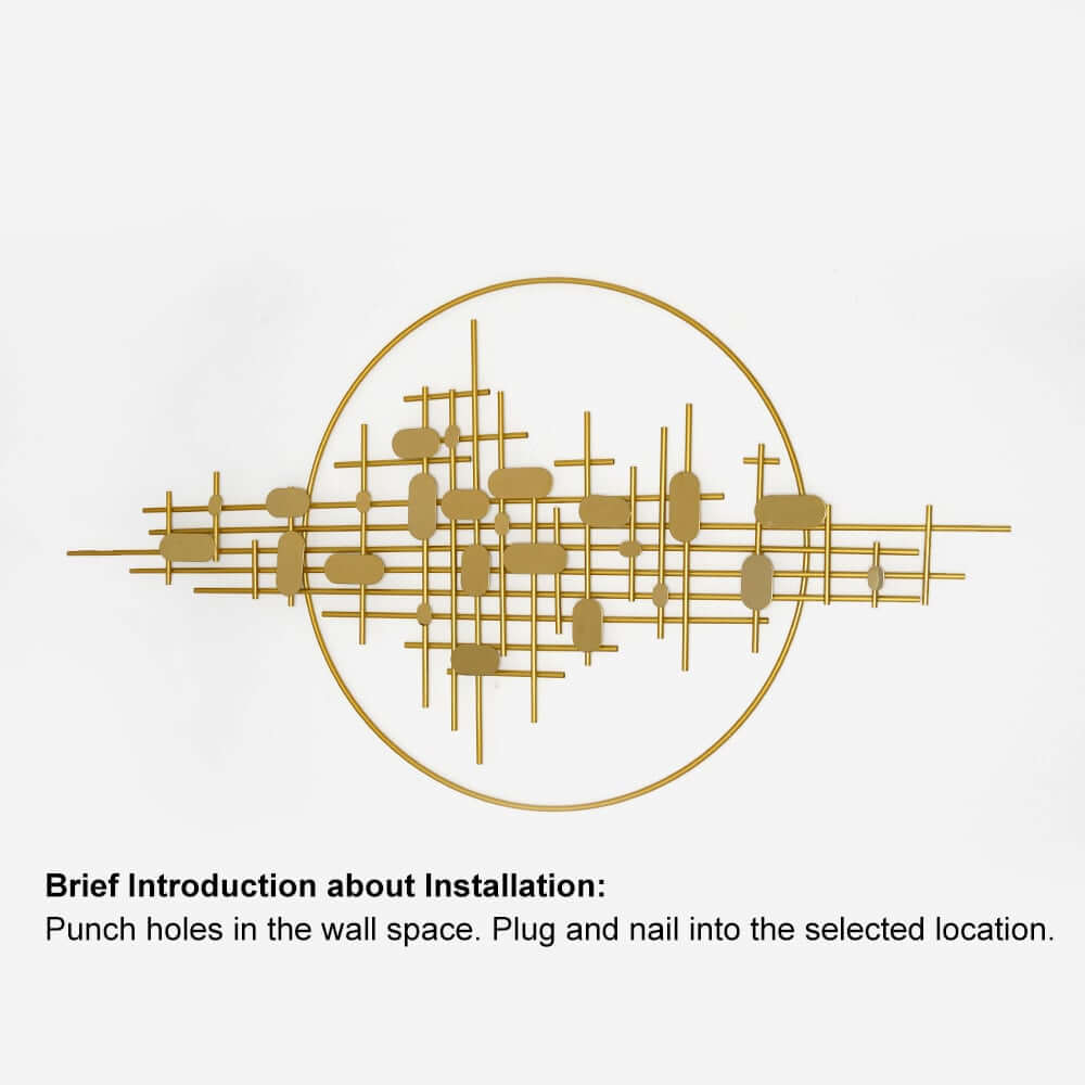 Modern Metal Wall Art with Geometric Pattern in Gold Finish