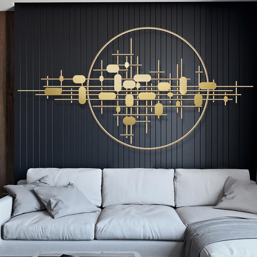 Modern Metal Wall Art with Geometric Pattern in Gold Finish