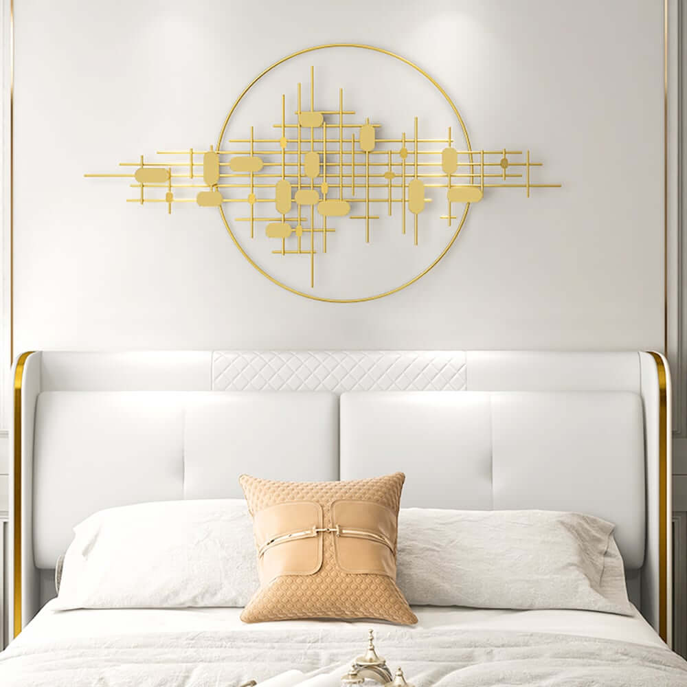 Modern Metal Wall Art with Geometric Pattern in Gold Finish