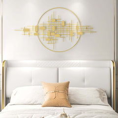 Modern Metal Wall Art with Geometric Pattern in Gold Finish