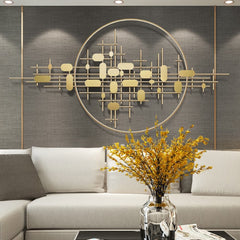 Modern Metal Wall Art with Geometric Pattern in Gold Finish