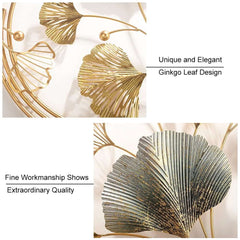 Modern Metal Wall Art with Gold and Gray Ginkgo Leaf Design