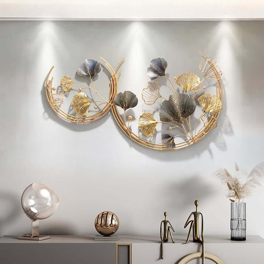 Modern Metal Wall Art with Gold and Gray Ginkgo Leaf Design Main Product Image