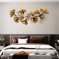Modern Metal Wall Art with Gold Ginkgo Leaf Design