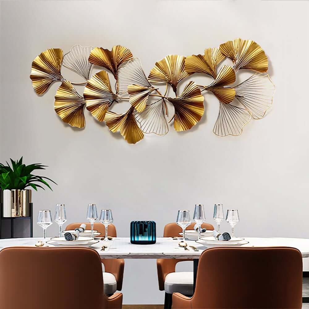 Modern Metal Wall Art with Gold Ginkgo Leaf Design