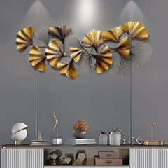 Modern Metal Wall Art with Gold Ginkgo Leaf Design