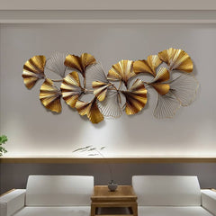 Modern Metal Wall Art with Gold Ginkgo Leaf Design Main Product Image