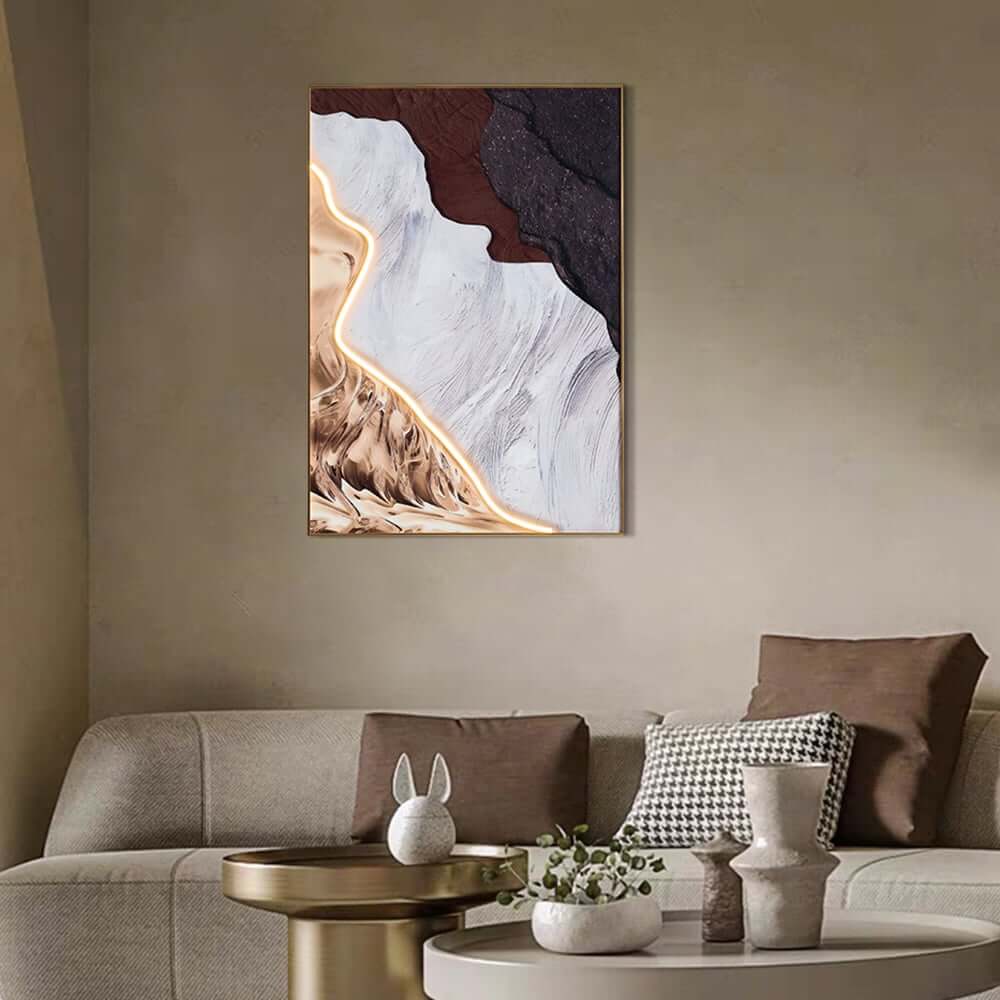 Modern Metal Wall Art with LED Lighting and Abstract Nature Design