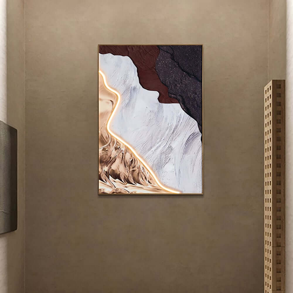 Modern Metal Wall Art with LED Lighting and Abstract Nature Design