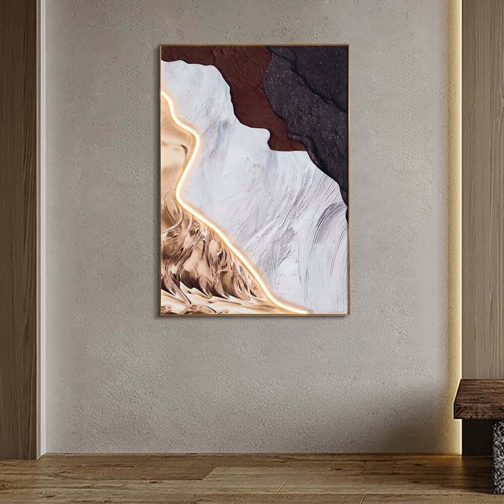 Modern Metal Wall Art with LED Lighting and Abstract Nature Design