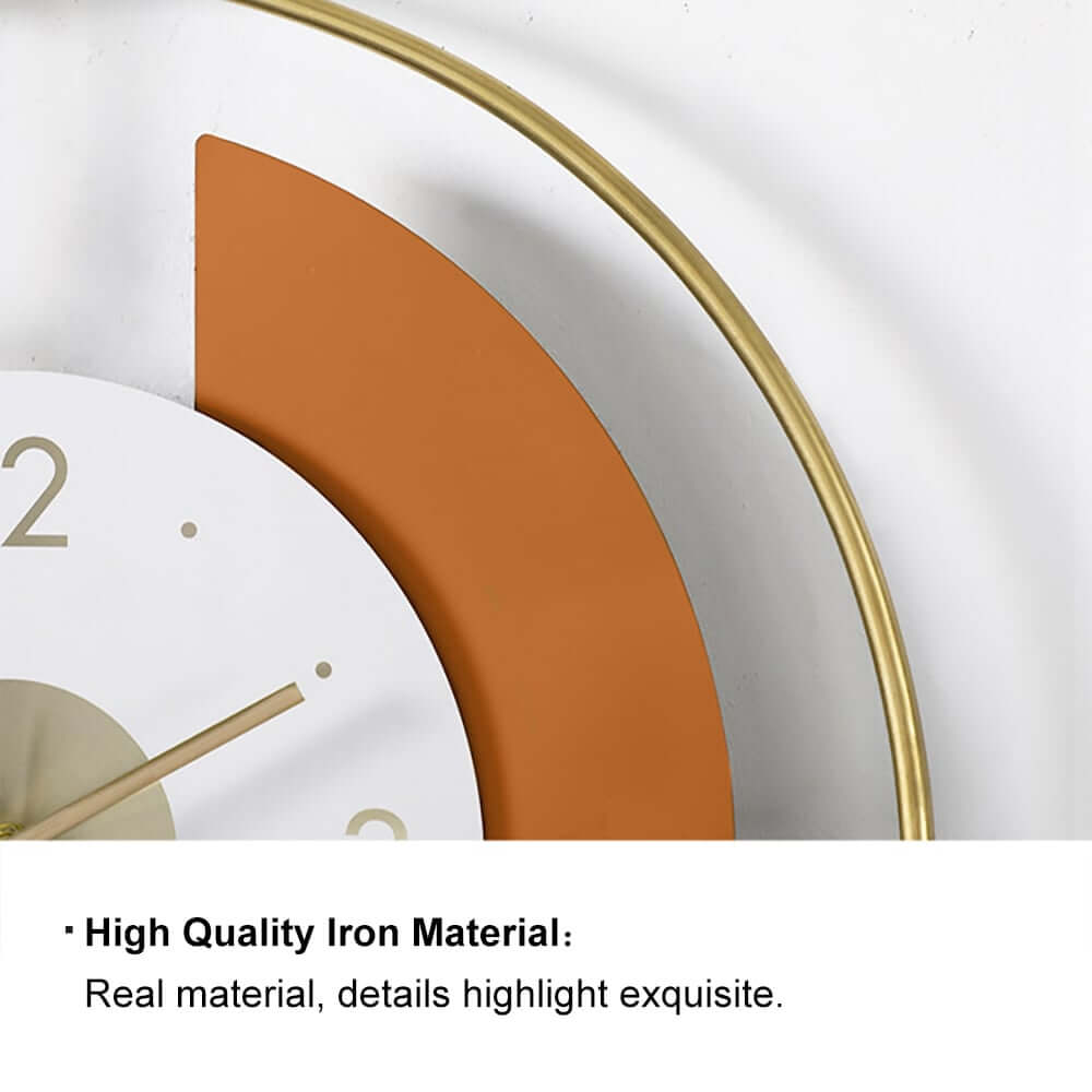 Modern Metal Wall Clock with Pendulum – Gold, White & Orange Design