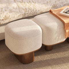 Modern Modular Boucle Bedroom Bench with Walnut Legs