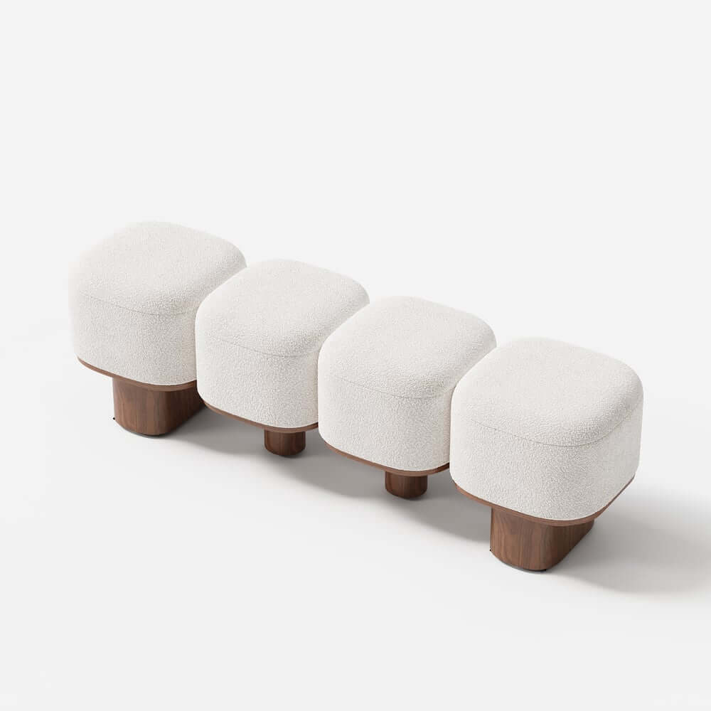 Modern Modular Boucle Bedroom Bench with Walnut Legs