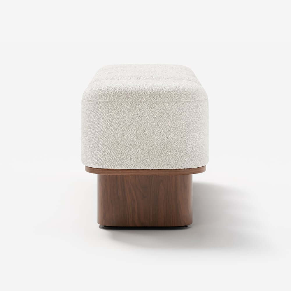 Modern Modular Boucle Bedroom Bench with Walnut Legs
