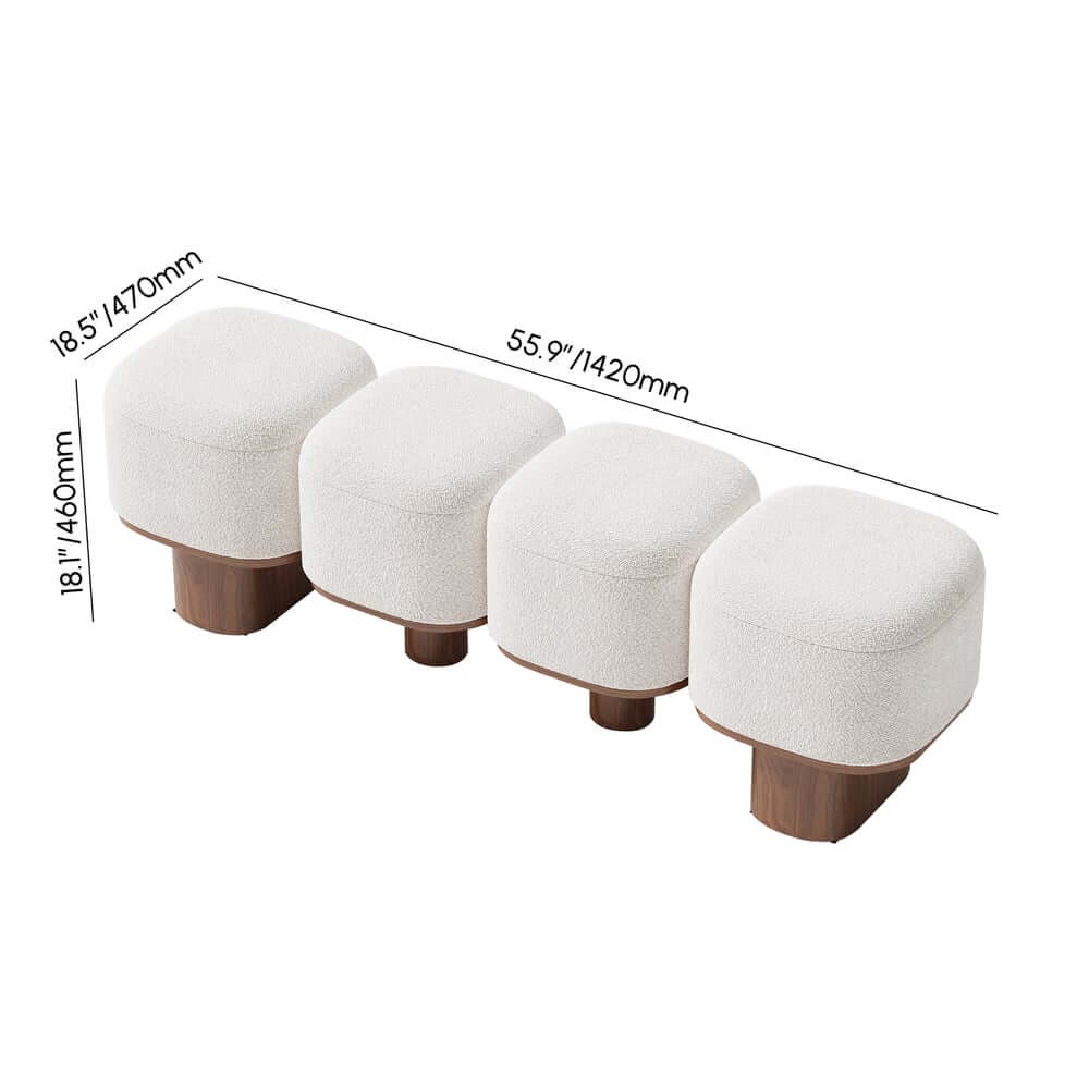 Modern Modular Boucle Bedroom Bench with Walnut Legs Dimensions