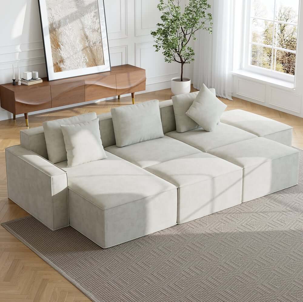 Modern Modular Sectional Sofa With Cotton-Linen Upholstery