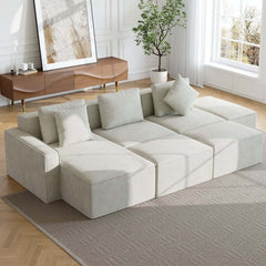 Modern Modular Sectional Sofa With Cotton-Linen Upholstery