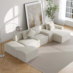 Modern Modular Sectional Sofa With Cotton-Linen Upholstery